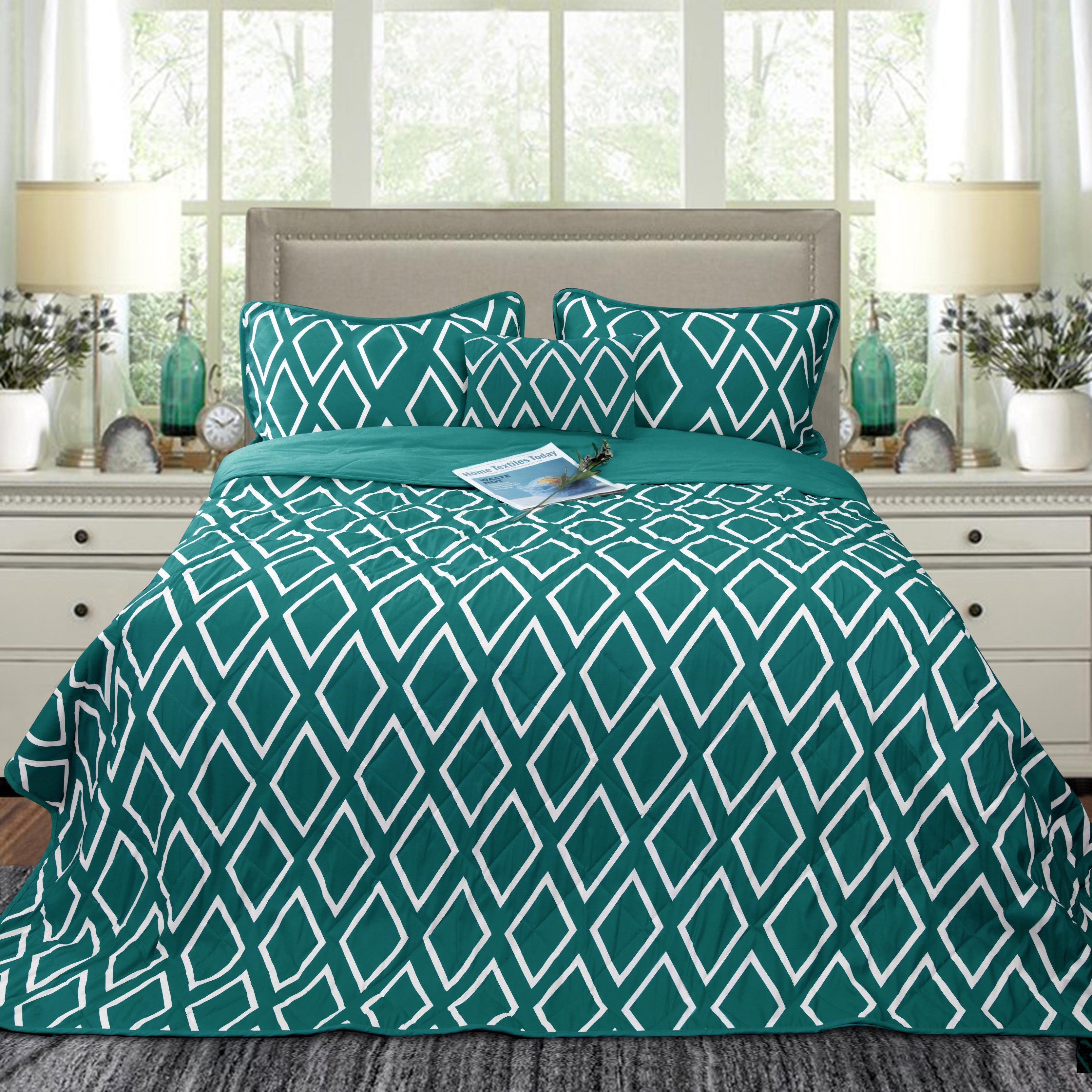 Ramesses Alena 4 Pieces Reversible Ultrasonic And Embossed Micro Flannel Comforter Set Queen-Teal
