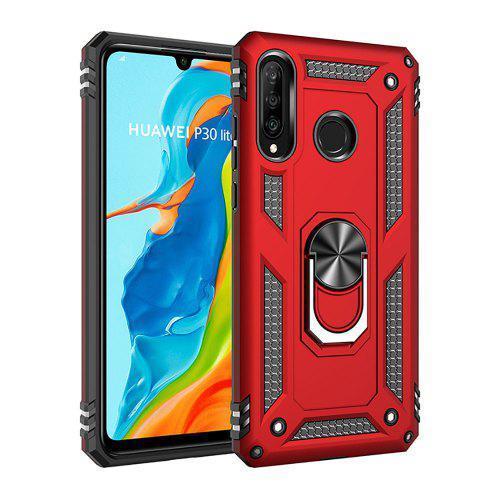 Ring Buckle Kickstand Armor Phone Case for Huawei P30 Lite Nova 4E Red