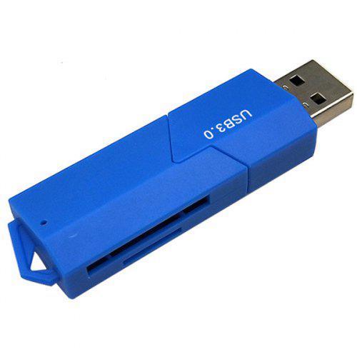Sliding Closure USB 3.0 TF SD Card Reader Blue