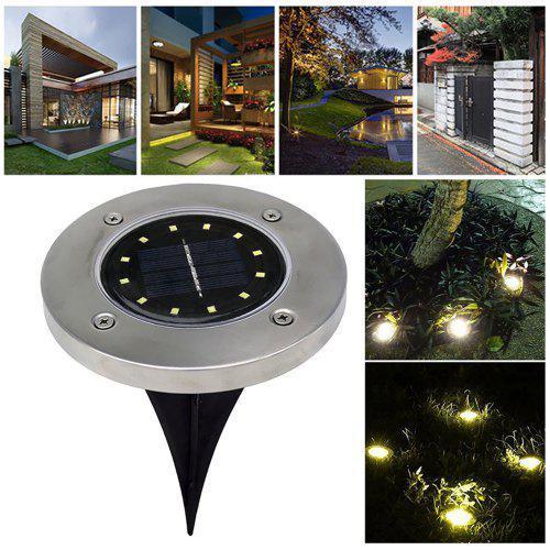 Solar energy 12 LEDs Buried Lawn Light for Outdoor Ground Garden Decorative Silver yellow light