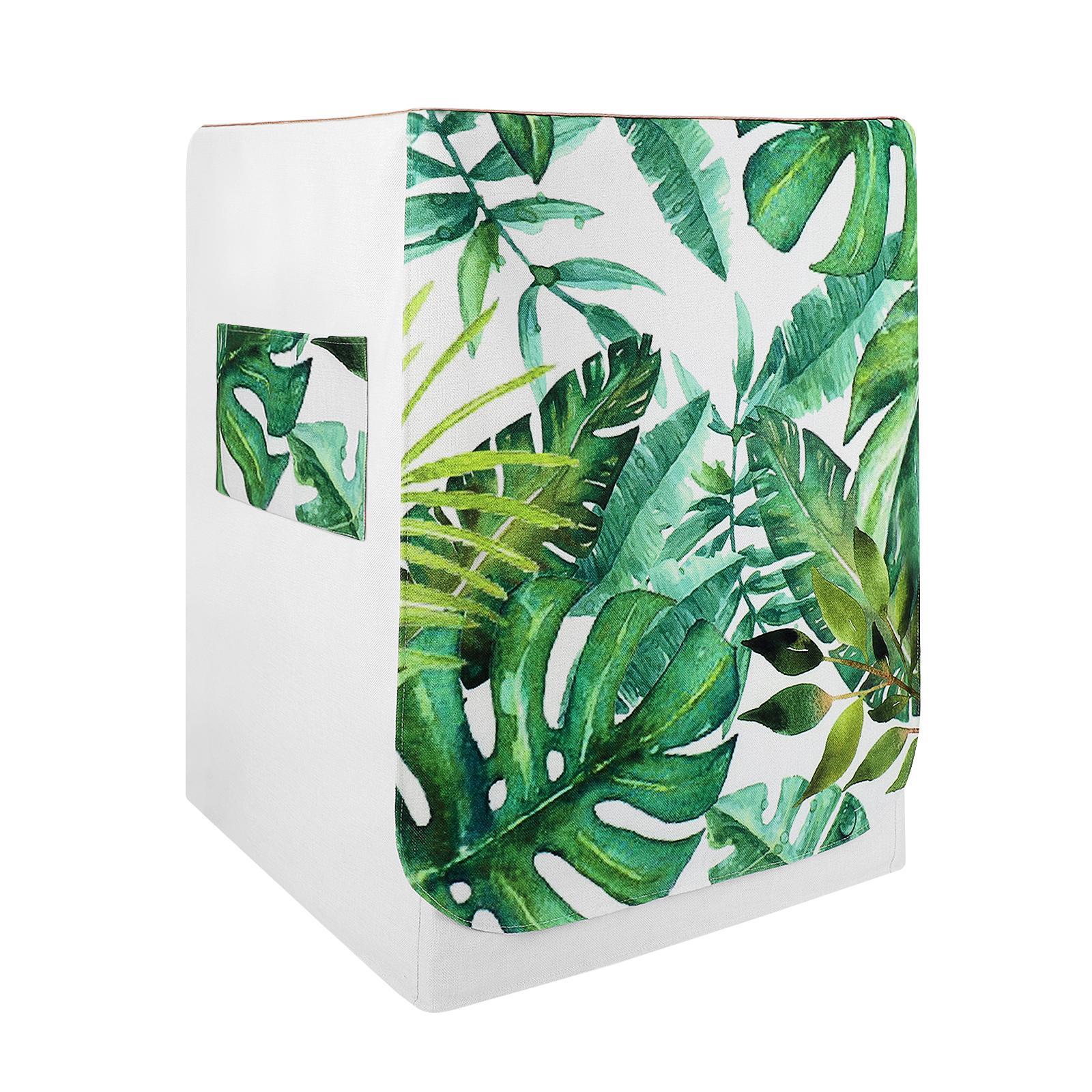 Washing Machine Cover Linen Cotton Forest Leaves Printing Dust Cover Household Fully Automatic Washing Machine Cover for Home Laundry