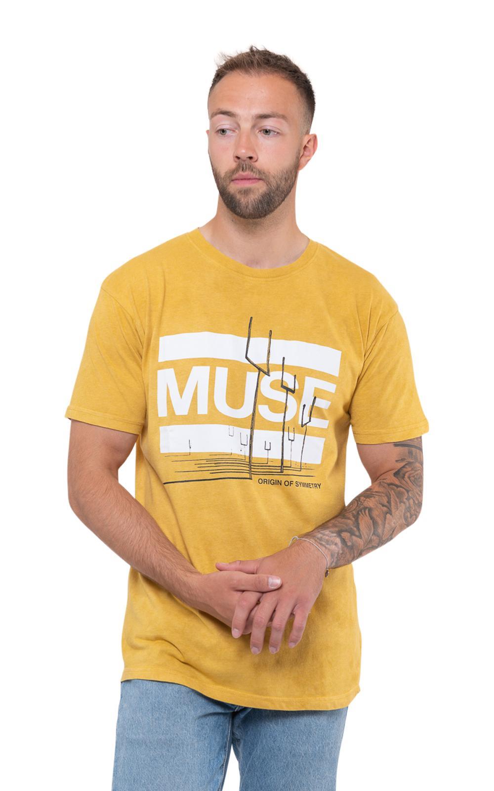 Muse T Shirt Origin of Symmetry new Official Mens Orange Yellow Mineral Wash