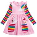 GoodGoods Girls Children Midi Dress Crew Neck Stitched Flying Sleeves Long Sleeve Unicorn Rainbow Cute Dresses(Pink,3-4 Years)