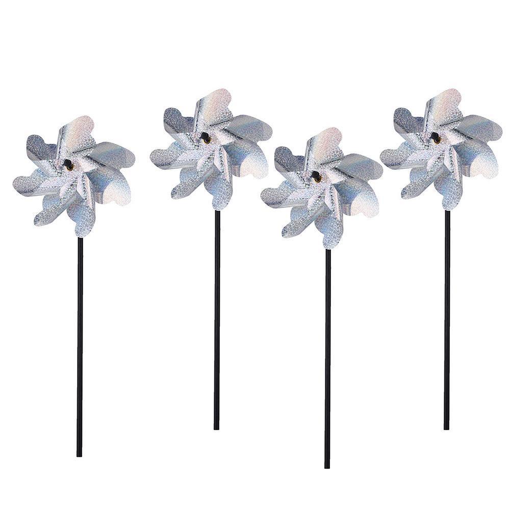 4pcs Reflective Pinwheels with Stakes Repelling Bird Windmills Sparkly Windmills