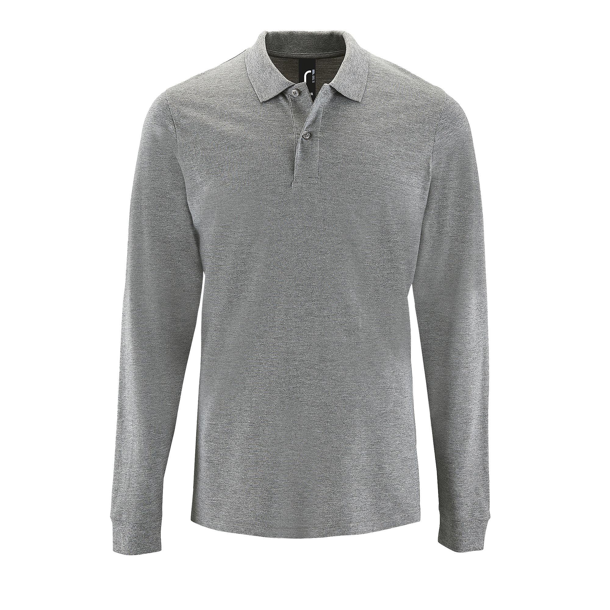 SOLS Mens Perfect Long Sleeve Pique Polo Shirt (Grey Marl) (S)