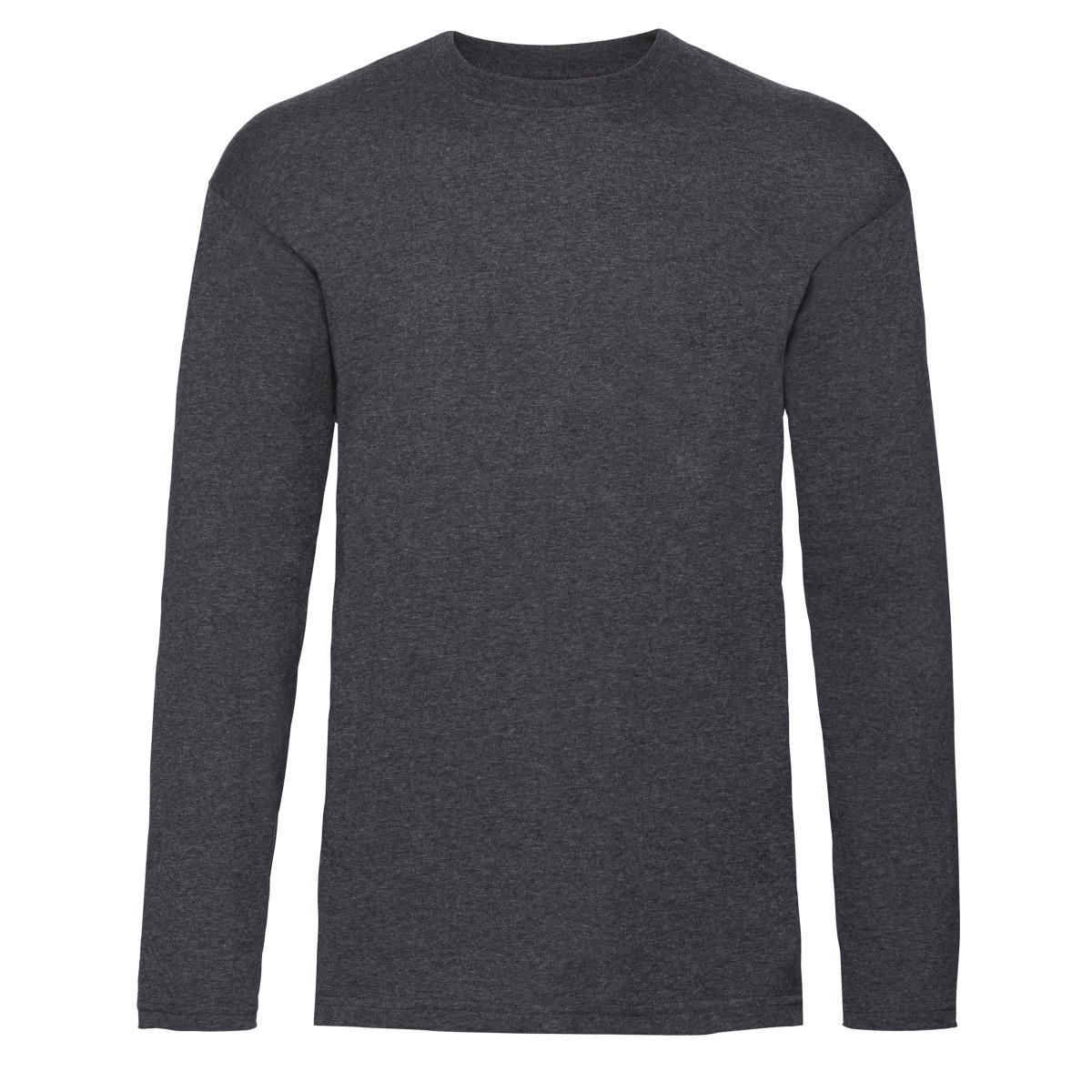 Fruit Of The Loom Mens Valueweight Crew Neck Long Sleeve T-Shirt (Dark Heather) (L)