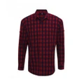 Premier Mens Mulligan Check Long Sleeve Shirt (Red/Navy) (S)