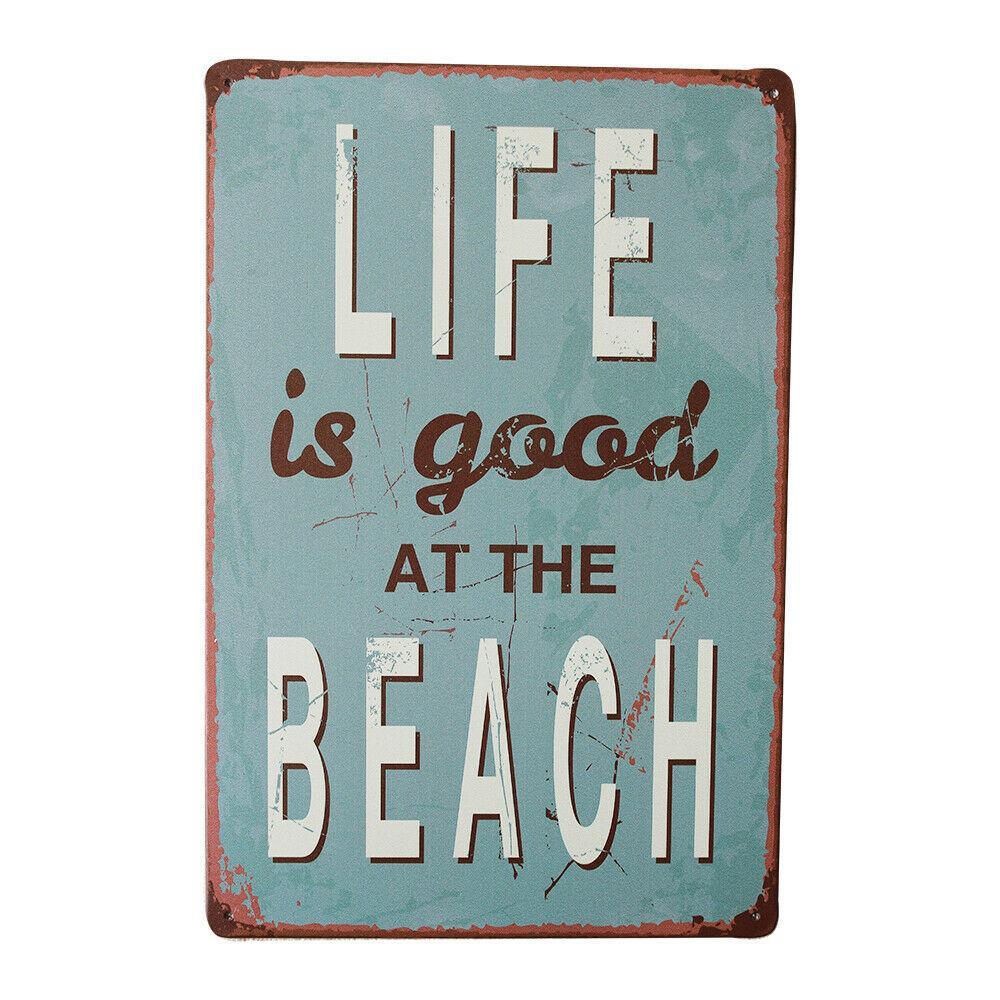 2xtin Sign Life Is Good At Beach 200x300mm Vintage Metal Decor Plaque
