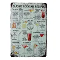 Tin Sign Classic Cocktail Recipes 200x300mm Metal Retro Plaque Bar Man Cave