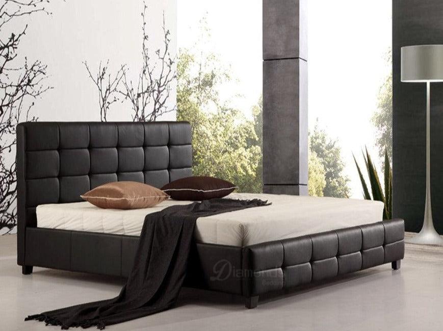 LEON Black Luxe PU Leather Upholstery Bed Frame/Queen/King