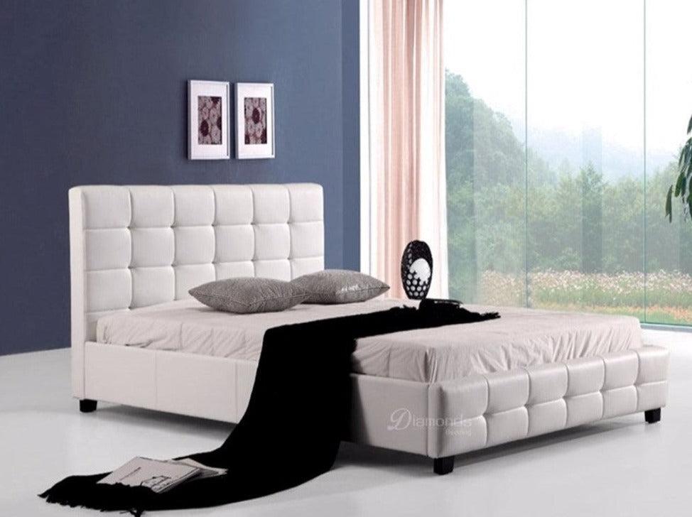 LEON Luxe White PU Leather Upholstery Bed Frame/Queen/King