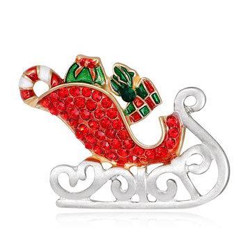 3PCS Enamel Santa Claus Sleigh Car with Gifts Brooches Crystal Hijab Pins Christmas Present Women Kids Brooch