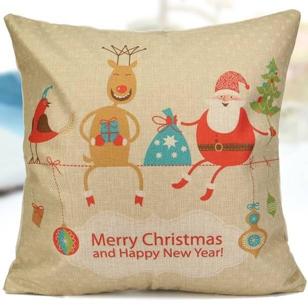 2PCS Cartoon Christmas Throw Pillow Case Linen Cotton Cushion Cover Home Sofa Car Decor