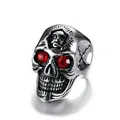 Men's Stainless Steel Red Rhinestone Ring Trendy Skull Head Men Jewelry