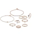 10 Pcs of Gold Silver Plated Artificial Pearl Rings Women Bracelets Jewelry Set GOLD COLOR
