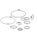 10 Pcs of Gold Silver Plated Artificial Pearl Rings Women Bracelets Jewelry Set SILVER COLOR