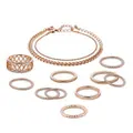 2Set 12 Pcs of Gold Plated Hollow Rings Chain Bracelets Jewelry Set