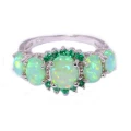 3 Pcs Green Fire Opal and Emerald Wedding Ring Women Jewelry Gems Silver Plated