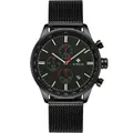 Waterproof Chronograph Men Wristwatch Full Steel Clock Quartz Watch Black Red Colour