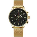 Waterproof Chronograph Men Wristwatch Full Steel Clock Quartz Watch Black Gold Colour