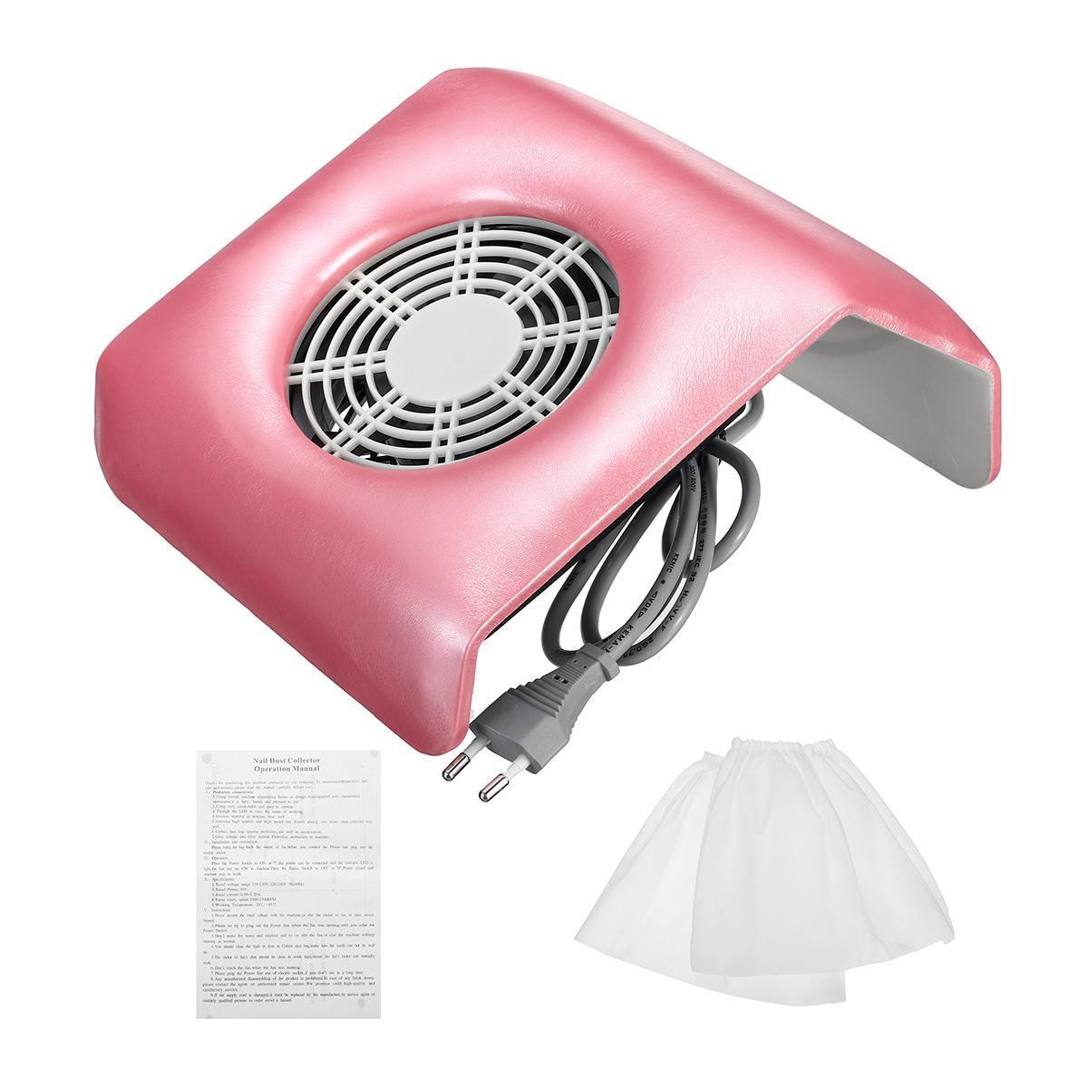 40W Manicure Vacuum Cleaner Nail Dust Collector Suction Quiet Polishing Manicure Machine Pink