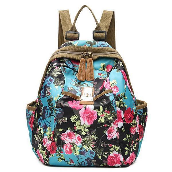 Women National Style Flower Pattern Nylon Shoulder Bags Travel Backpack