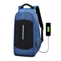 Men Canvas Multifunction Sport Bag Casual Anti Theft 17" Backpack with USB Charging Port BLUE