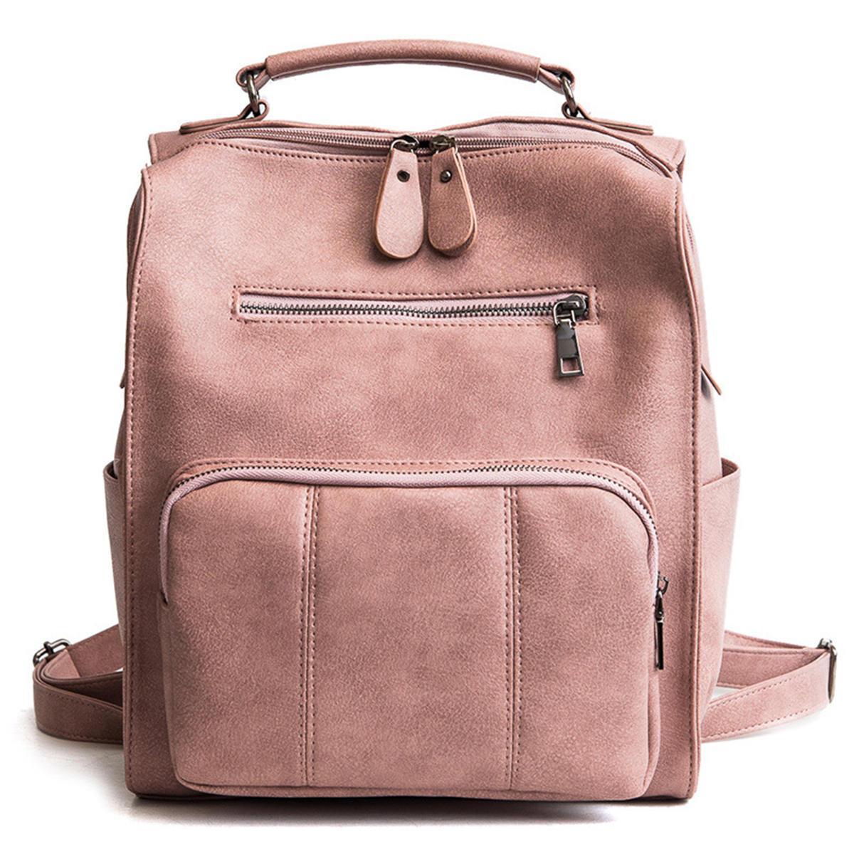 Vintage Backpack PU Leather Student School Bag Handbag Shoulder Bag Travel Rucksack Camping PINK