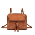 Outdoor PU Leather Backpack Women Tassel Handbag School Bag Travel Rucksack BROWN