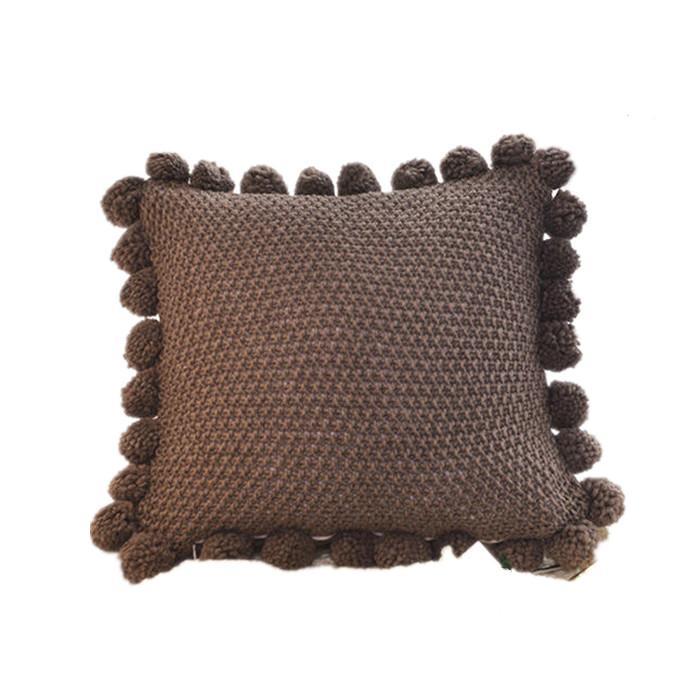 Solid Knitted Pillow Case Creative Cushions Cover Simple Nordic Style Hanging Ball Soft Decoration Home Sofa BURNT-BROWN COLOR