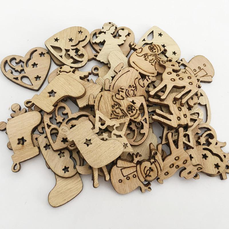 100PCS Wooden Piece Cartoon Cute Creative DIY Cutouts Craft Embellishments Wood Ornament Decorations