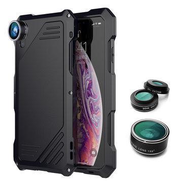 198° Fisheye Lens + 15X Macro Lens + Wide Angle Lens + IP54 Waterproof Shockproof Zinc Alloy Case For iPhone XS Max