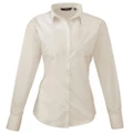 Premier Womens/Ladies Poplin Long Sleeve Blouse / Plain Work Shirt (Natural) (16)