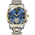 6607 Multi-function Men Big Flywheel Automatic Waterproof Mechanical Watch(Silver Gold Blue)