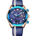 9903 Multi-function Men Timed Calendar Sport Quartz Watch, Style:Rose Gold Shell(Blue)