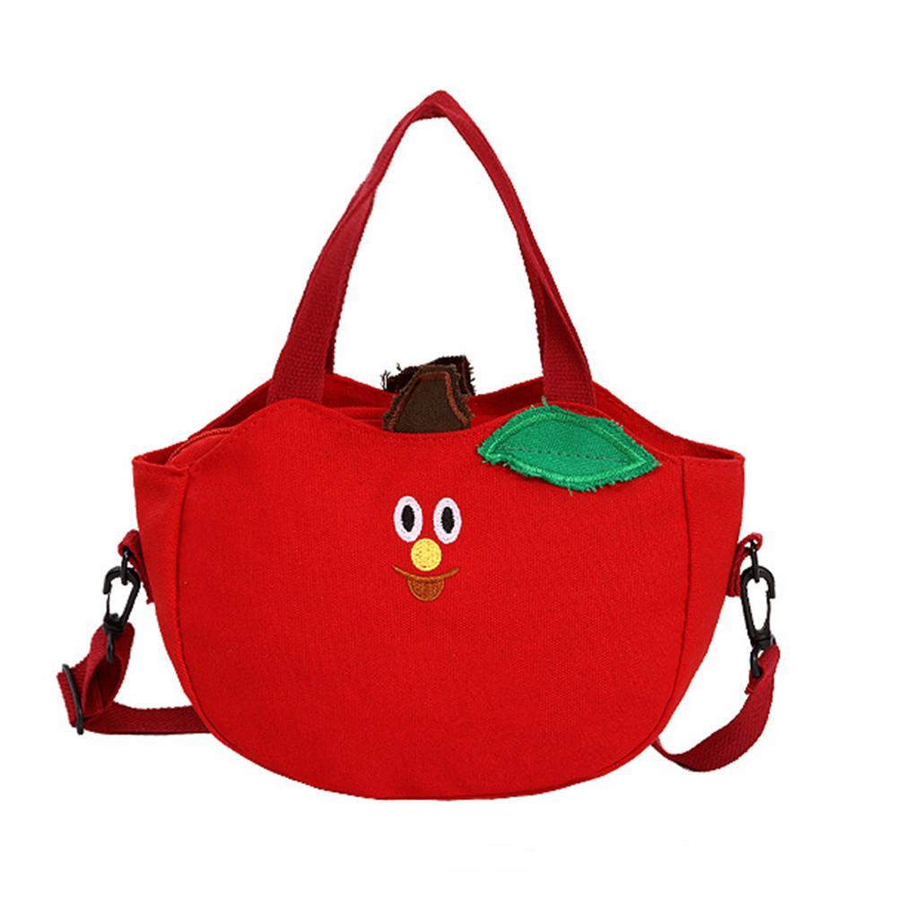 Cartoon Shoulder Tote Bag Fruit Banana Apple Embroidered Canvas Kids Crossbody Messenger Bags(Red)
