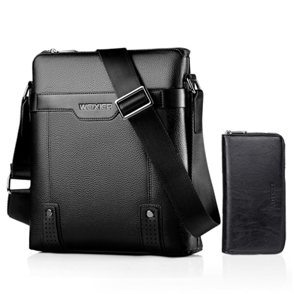 2 In 1 Men Leisure Style PU Leather Single Shoulder Bag with Handbag (Black)
