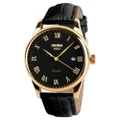 9058 Multifunctional Outdoor Fashion Waterproof Gold Shell Quartz Wrist Watch(Men Style Black Face Black Strap)