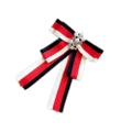 Women College Style Stripe Ribbon Bow Tie Diamond Pearl Bow-knot Brooch Clothing Accessories