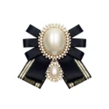 Women Pearl Bow-knot Bow Tie Cloth Brooch Clothing Accessories, Style:Pin Buckle Version(Gold Black)