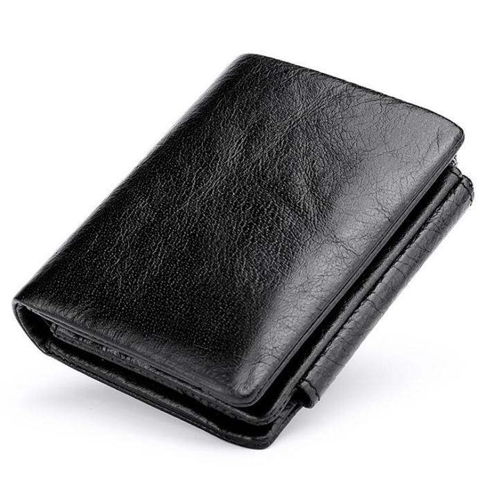 Oil Wax Leather Multi-functional RFID Three-fold Wallet