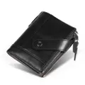 TP-197 Oil Wax Leather Multi-functional Double Zipper Clasp Antimagnetic Change RFID Leather Wallet (Black)