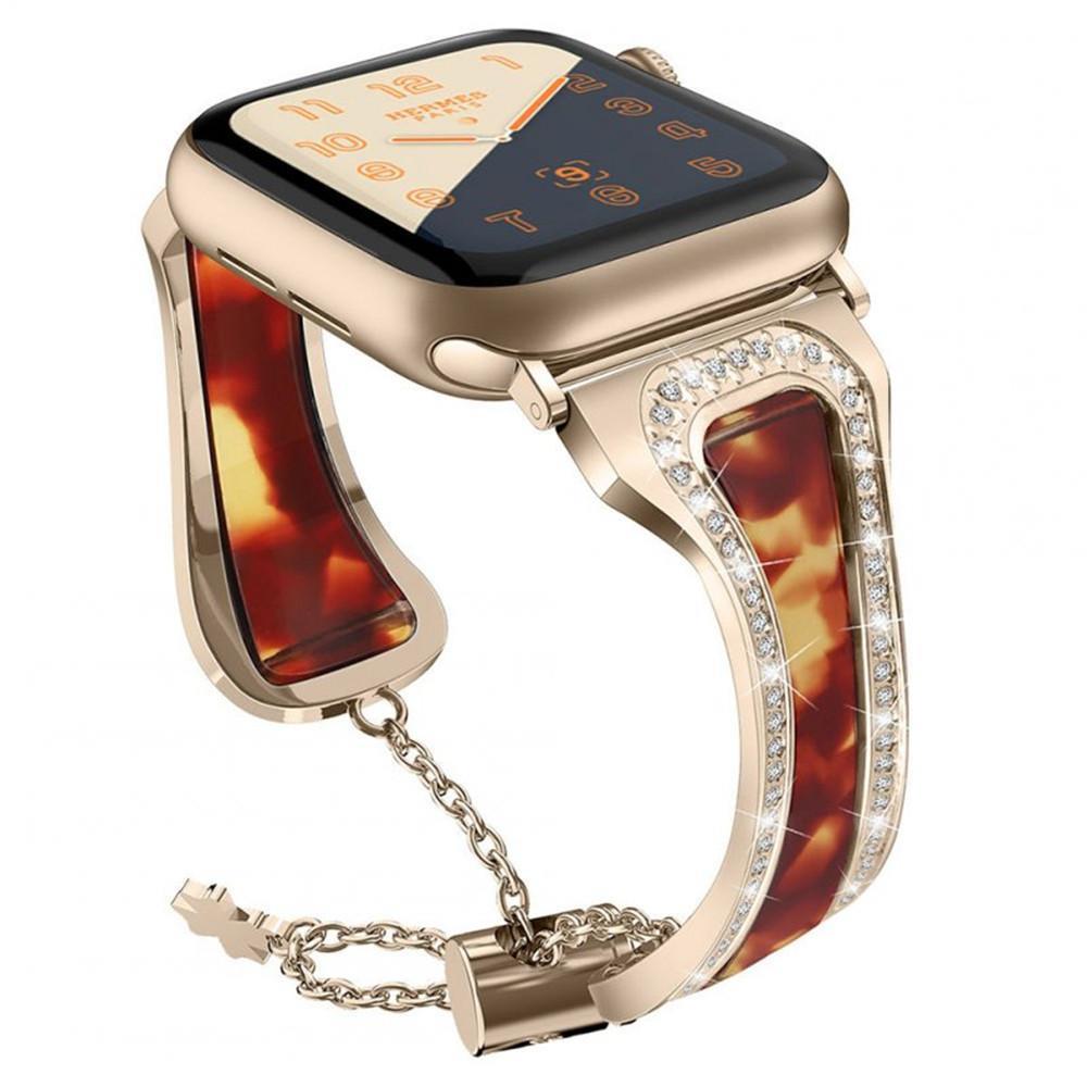 Metal Stainless Steel Resin Watch Strap for apple watch1/2/3/4 Generations Twilight + Vintage Gold 42mm