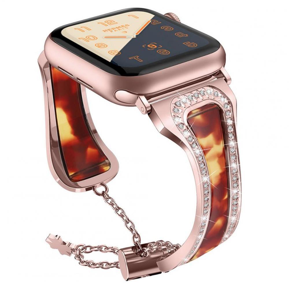 Metal Stainless Steel Resin Watch Strap for apple watch1/2/3/4 Generations Twilight + rose powder 38mm