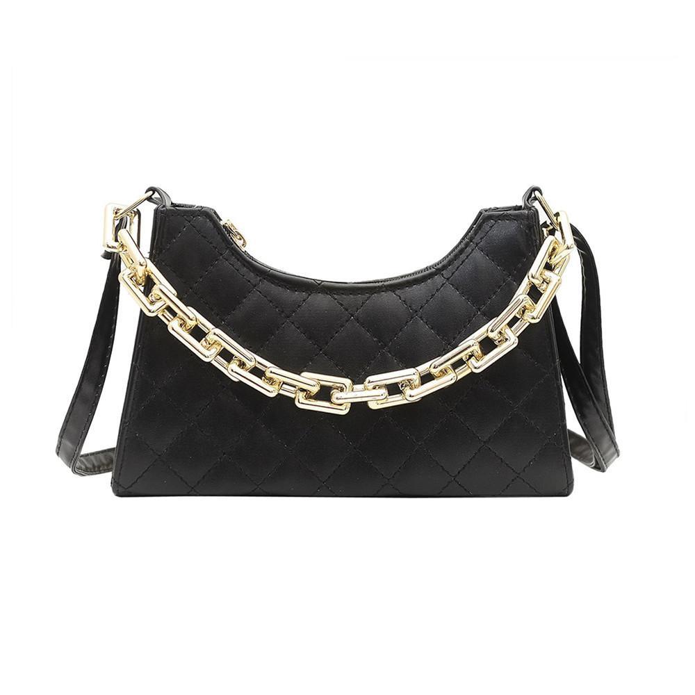 Women PU Leather Lattice Pattern Chain Shoulder Crossbody Messenger Hobos Bag Ladies Vintage Small Zipper Handbag