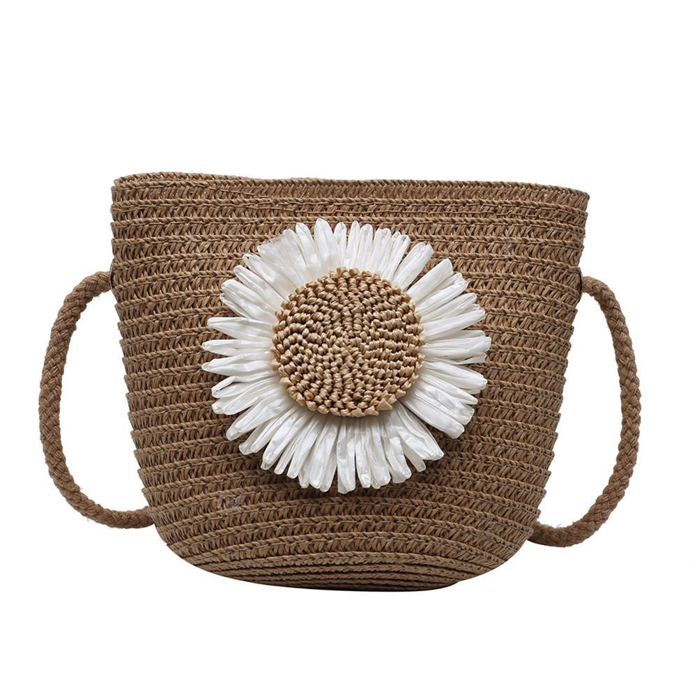 Summer Woven Sunflower Shoulder Crossbody Bag Casual Ladies Beach Vacation Mini Handbag Street Single Shoulder Bag