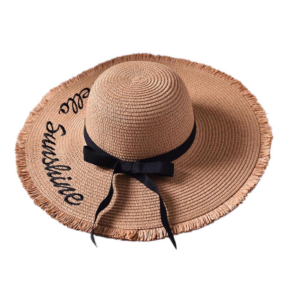 Fashion Hepburn Wind Bowknot Summer embroidery girls Sun Hat Beautiful Women Raffia Straw Beach Hat Large Brimmed Hat