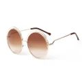 Womens Double Circle Metal Wire Frame Oversized Round Sunglasses GoldFrameBrown