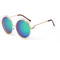 Womens Double Circle Metal Wire Frame Oversized Round Sunglasses GoldFrameGreen