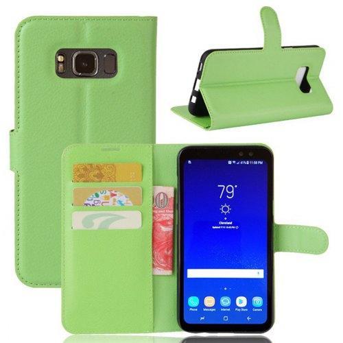 Solid Color Litchi Pattern Wallet Style Front Buckle Flip PU Leather Case with Card Slots for Samsung Galaxy S8 Active Green